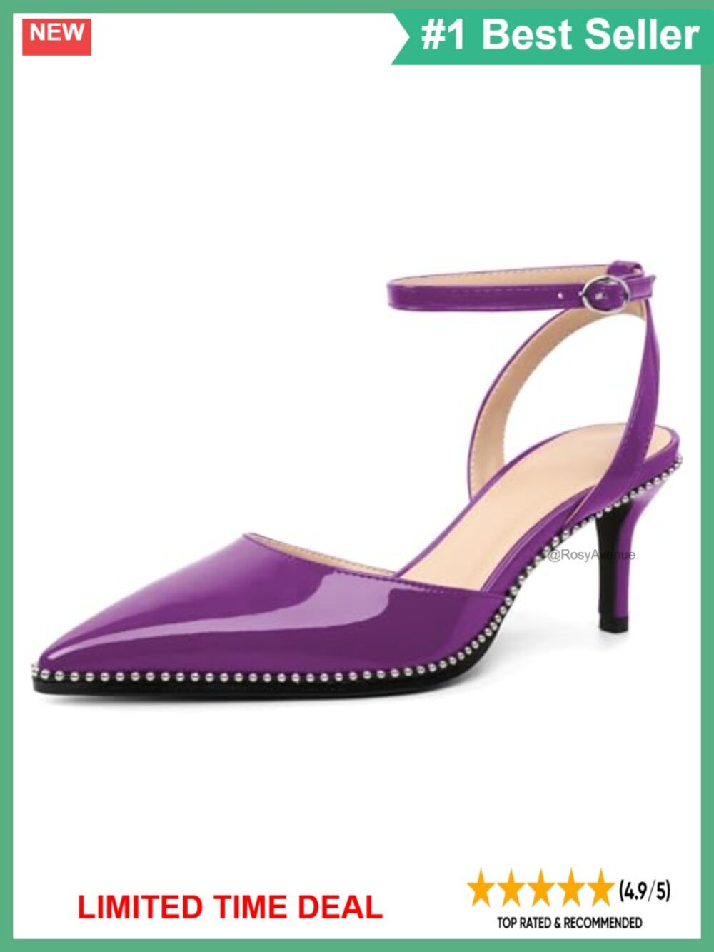 Kitten Heel Ankle Strap Pointed Toe Pumps Beaded Formal Dress Shoes
